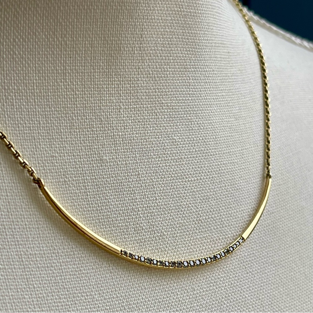 Stella & Dot Gold Curved Bar Necklace with Pavé Crystals